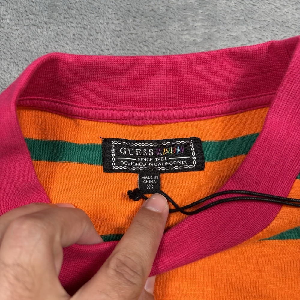 Guess x J Balvin Vibras Orange Striped T-Shirt Men's Embroidered Logo Hype XS - Picture 2 of 7